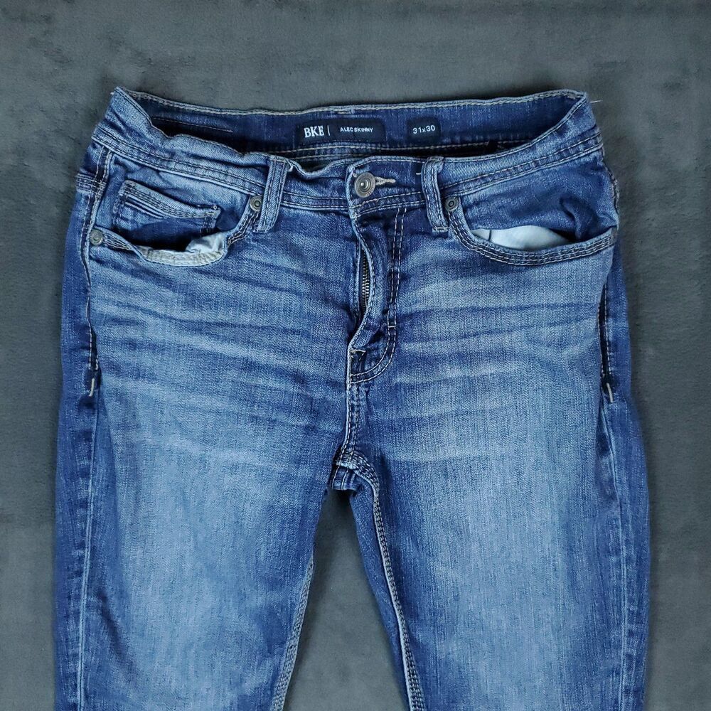 BKE Alec Skinny Jeans Mens 30x29 Blue Denim Stretch Distressed Faded Modern Fit - Picture 7 of 16